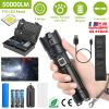 Tactical LED Flashlight Zoomable Rechargeable Search Light Torch 50000LM with 5Modes Belt Pouch Lanyard Night Light For Night Walking Adventures