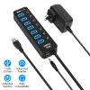 7 Port USB 3.0 5GBPS Data Hub Adapter Splitter Expander with on off Switches Power Adapter High Speed Data Sync for PC Laptop Flash Drive Printer Came
