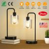 2Packs Touch Control Table Lamp 3-Way Dimmable Nightstand Reading Lamp With Glass Shade or Bedroom Living Room Dual USB Ports AC Power Outlet LED Bulb