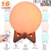 Moon Lamp 3D Printed Night Light 16 Colors Decorative Moon Light Touch Remote Control 7.1in