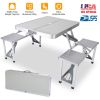 Folding Picnic Table w/ 4 Seats Umbrella Hole 33.7x26.4in Portable Aluminum Table Total 859LBS Weight Capacity for Camping Barbeque Outdoor