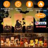 3 Pack Halloween Flameless Candle Lamp with Timer Setting Battery Powered Warm Orange Light Candles for Halloween Party Decoration Pumpkin Crow Bat