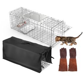 31x12x11olding Live Animal Trap Cage With Waterproof Cover And Gloves Humane Easy To Catch And Release Trap For Stray Cats Raccoons Squirrel Skunk