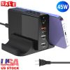 USB Fast Charger 45W 4-Port Fast Charging Station Type-C Wall Charger PD Adapter with 1 Type-C Port 3 USB-A Ports Fit for IOS Phone 13/iPad/Galaxy/Lap