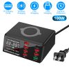 100W USB Charger Hub 8-Port USB Charging Station with LCD Display Wireless Charging Pad Wireless Fast Charger PD20W Port QC3.0 Port 6 USB Ports for IO
