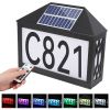 Christmas Solar Address Sign IP55 Waterproof Colorful House Numbers Plaque Wall Mounted LED Address Sign with 9 Lighting Modes Remote Control for Yard