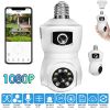 Dual Lens Security Camera E27 Light Socket Surveillance Camera 1080P WiFi IP Camera with APP Control AI Human Detection Full Color Night Vision Two-Wa