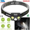 50000LM Rechargeable Motion Sensor Headlamps IPX6 Waterproof Rotatable Fishing Headlights w/ 6 Working Modes