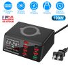 100W USB Charger Hub 8-Port USB Charging Station with LCD Display Wireless Charging Pad Wireless Fast Charger PD20W Port QC3.0 Port 6 USB Ports for IO