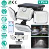 2 Pack Solar Powered Wall Lights IP44 Waterproof Motion Sensor Lights with 4 Adjustable Heads 333Pcs LED Beads 120ensing Angle Remote Control for Y