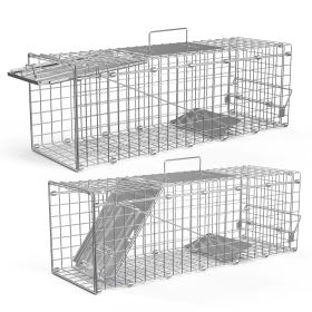 2Pcs 24X7.48X8.27IN Folding Humane Live Animal Trap Cages Easy To Catch And Release Foldable Cat Trap Galvanized Steel For Small Cats Squirrels Rabbit