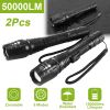 2Packs Tactical Military LED Flashlight 50000LM Zoomable Rechargeable Alloy Aluminum Flashlight Torch w/ 5Modes SOS Night Light For Night Walking Adve