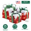 Set of 3 Lighted Gift Boxes Christmas Decoration IP44 Waterproof Light up Gift Box with 3 Bows Timer 60 LED Warm White Lights Party Decor