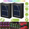 2Pcs Solar Deck Lights Outdoor 2LED Beads Waterproof Sensor Fence Stair Lamps For Patio Landscape Yard Color Changing Decorative Lamps