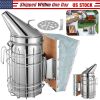 Bee Hive Smoker 11-Inch Heavy Duty Stainless Steel with Metal Heat Shield Storage Hook Beekeeping Equipment Tool