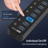 7 Port USB 3.0 5GBPS Data Hub Adapter Splitter Expander with on off Switches Power Adapter High Speed Data Sync for PC Laptop Flash Drive Printer Came