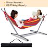 Brazilian Double Hammock 2-Person Steel Canvas Stand Hammock Bed w/ Portable Carrying Case For Patio Beach Yard 661 LBS Max Load