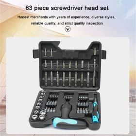 63pcs Combination Screwdriver Set with Straight Cross Plum Blossom Six Purpose Ratchet for Household Small Multifunctional Screwdriver - with She
