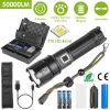 Tactical LED Flashlight Zoomable Rechargeable Search Light Torch 50000LM with 5Modes Belt Pouch Lanyard Night Light For Night Walking Adventures