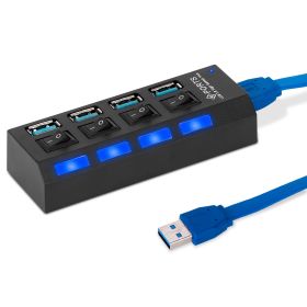 4 Port USB 3.0 Hub High Speed Multiport USB Hub W/ Individual Power Switches and LEDs for Macbook Mac Pro Notebook PC USB Flash Drives Mobile HDD