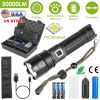 Tactical LED Flashlight Zoomable Rechargeable Search Light Torch 50000LM with 5Modes Belt Pouch Lanyard Night Light For Night Walking Adventures