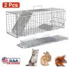 2Pcs 24X7.48X8.27IN Folding Humane Live Animal Trap Cages Easy To Catch And Release Foldable Cat Trap Galvanized Steel For Small Cats Squirrels Rabbit