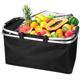 30L Insulated Picnic Basket Cooler Collapsible¯od Delivery Storage Bag Grocery Market Basket Heat & Cool Insulation w/ Aluminum Handles