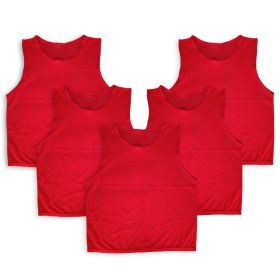 5Pcs Mesh Scrimmage Vests Soccer Basketball Team Training Pinnies Jerseys Shirt Adult Size (Option: BibsRedAdult)
