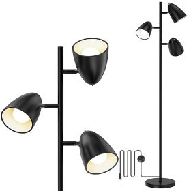 Black Tree Standing Floor Lamp Metal 3 Color Temperature Reading LED Bulb Light 360 Degree Adjustable Individual Separate Switch Living Room Bedroom O (Option: FloorLampBlack)