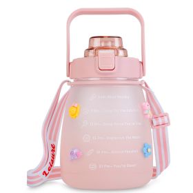 Kawaii Water Bottle with Straw 37.2oz Large Capacity Portable Sports Bottle with Cute Three-Dimensional Stickers (Option: WaterBottlePink)