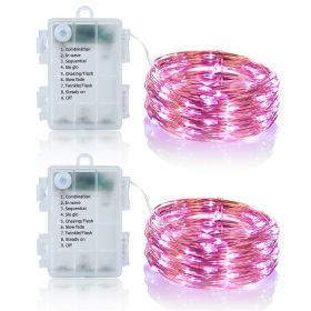 2Pcs LED String Lights 100LED Beads 32.8FT Copper Fairy Lights IP65 Waterproof Battery Operated Flash Lights with Remote Control For Wedding Party Jar (Option: LEDStringLightPurple)