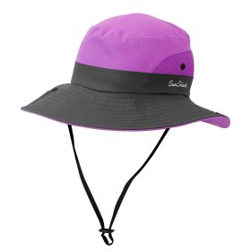 Women Summer Sun Bucket Hats Foldable UV Protection Cotton Cap Wide Brim Floppy Cap Packable Ponytail Mesh Travel Hat For Beach Fishing Camping Travel (Option: SunBucketHatPurple)