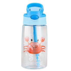 16.2Oz Leak-proof Kids Water Bottle with Straw Push Button Sport Water Bottle for Kids Crab Ship Jellyfish Rocket (Option: WaterBottleCrab)