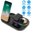 4 in 1 30W Wireless Charger Foldable Fast Charging Station Stand Dock with Digital Clock Nightlight Fit for iWatch Airpod iPhone 13 12 11 Pro Samsung