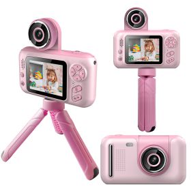 Kids Digital Camera with Flip Lens Children Video Camcorder Christmas Toy Birthday Gifts with Tripod 2.4in Screen 32G MMC Card for 3-10 Year Old Boys (Option: DigitalCameraPink)