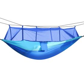 600lbs Load 2 Persons Hammock w/Mosquito Net Outdoor Hiking Camping Hommock Portable Nylon Swing Hanging Bed w/ Strap Hook Carry Bag (Option: MosquitoNetHammockBLU)