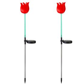 2Pcs Solar Powered Tulip Garden Light Wind Mill Waterproof Landscape Stake Lamp Decorative Lawn Lights For Yard Driveway Walkway Patio (Option: GardenLightRed)