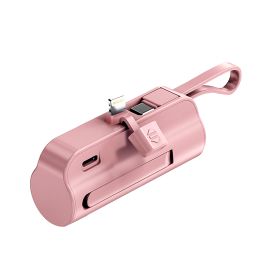 5000mAh Portable Phone Charger Built-in Type-C IOS Cable Dual Output Power Bank Compact Size Compatible with IOS Phone Samsung (Option: PortableChargerPink)