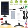 Solar Shed Lights Dual Lighting Heads Dimmable Timing Auto Sensor Turn Off Hanging Lamp IP65 Waterproof Remote Control Pendant Light For Garden Patio