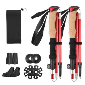 2Pcs Walking Sticks Collapsible Hiking Poles Folding Aluminum Trekking Poles Adjustable Hiking Sticks with EVA Foam Grips for Backpacking Hiking Mount (Option: WalkingStickRed)