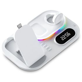 4 in 1 30W Wireless Charger Foldable Fast Charging Station Stand Dock with Digital Clock Nightlight Fit for iWatch Airpod iPhone 13 12 11 Pro Samsung (Option: WirelessChargerWhite)