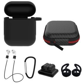 Silicone Case for Apple AirPod 1 2 AirPods Protective Cover Skin w/Strap Ear Hooks Watch Band Holder (Option: AP12CaseBlack)