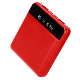 10000mAh Portable Power Bank Mini External Battery Pack Charger w/ Dual USB Ports LCD Display Type C Micro USB Input Ports (Option: PowerBankRed)