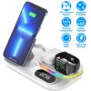 4 in 1 30W Wireless Charger Foldable Fast Charging Station Stand Dock with Digital Clock Nightlight Fit for iWatch Airpod iPhone 13 12 11 Pro Samsung