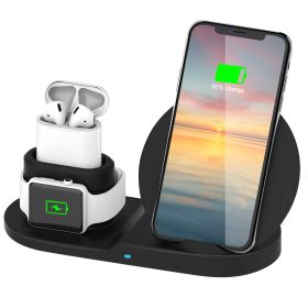 Wireless Charger 10W Fast Charging Station For iPhone Apple iWatch Series 5/4/3/2/1 AirPods Fit For iPhone 11/11Pro/XS/XR/MAX/X/8 Plus/8 Samsung Galax (Option: 3in1ChargerDockBLK)