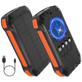 Portable Solar Charger 49800mAh Power Bank External Battery Pack 22.5W PD Fast Charging Built in 4 CablesuW Wireless Charging LED Flashlight for Cam (Option: PowerBankOrange)