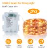 2Pcs LED String Lights 100LED Beads 32.8FT Copper Fairy Lights IP65 Waterproof Battery Operated Flash Lights with Remote Control For Wedding Party Jar