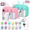 Kids Instant Print Camera 2.4in Digital Zero Ink Selfie Camera 1080P HD Video Recorder Toddler Camera with Dual Lens 3 Roll Print Papers Cute Stickers