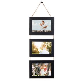 4x6IN Wall Hanging Picture Collage Frame 3-Opening Wall Decor Without Mat Rustic Style Wood Photo Frame Display (Option: Frame3F46InBlack)