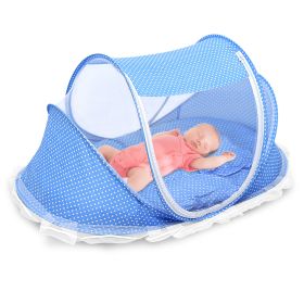 Foldable Baby Travel Bed Portable Infant Mosquito Net Tent Crib Cradle w/ Pillow Mattress Music Box for 0-3 Kids (Option: FoldableBabyCotTentBlue)